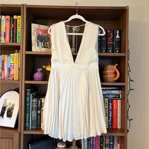 White Pleated Silky Dress